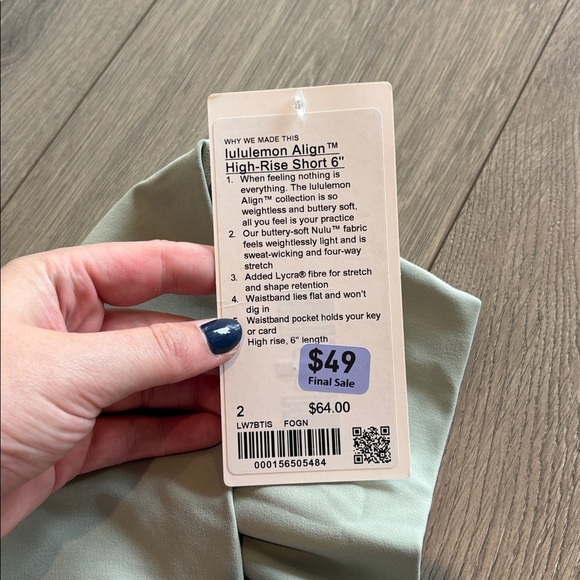NWT Lululemon Align High-Rise Short 6" Fog Green Size 2 - Picture 3 of 8